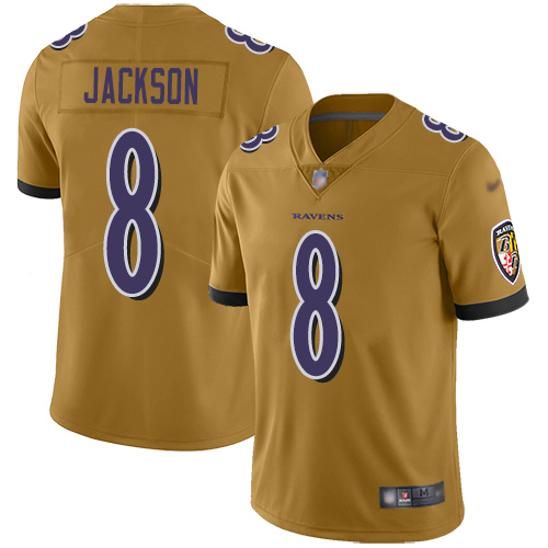 Baltimore Ravens Limited Gold Men Lamar Jackson Jersey NFL Football #8 Inverted Legend